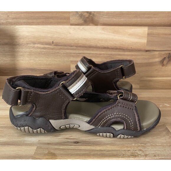 Boy's Stride Rite Brown Leather SRT Garth Hook & Loop Sandals Size 11W EUC - Picture 6 of 10